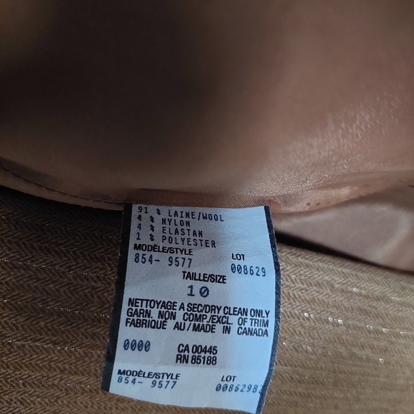 LOUBEN Wool Pants Blazer Suit Set, Brown, Metal Tread Strip Fabric, Size 10 - Picture 10 of 11